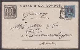 1888 Dukas & Co. Brush Wholesalers Advertising Envelope With 1887 2 1/2d Jubilee Tied By London Squared Circle - Storia Postale