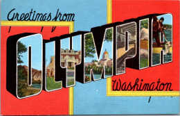 Greetings From Olympia Washington Large Letter Linen - Souvenir De...