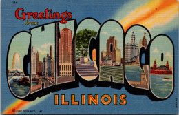 Greetings From Chicago Illinois Curteich Large Letter Linen - Souvenir De...