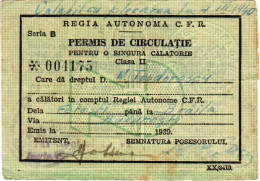 Romania, 1939, Romanian Railways CFR Identity Card, 2nd Class - Revenue Fiscal Stamps / Cinderellas - Other & Unclassified