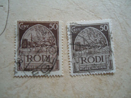 RHODI  ITALY  RARE 2 USED STAΜPS RHODI  ΡΟΔΟΣ  DIFFERENT  COLOURS - Dodecanese