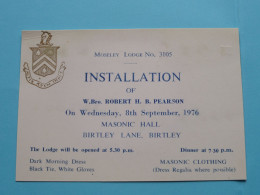 Installation Of W. Bro. Robert H. R. PEARSON > MASONIC HALL At BIRTLEY > 1976 Moseley Lodge N° 3105 ( See SCANS ) ! - Visitekaartjes