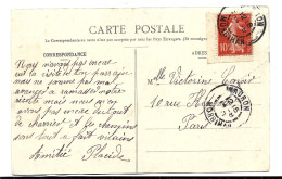 SEMEUSE 10c Rouge - COIN De CARNET Sur Carte MAURON 1908 - Anciens : 1906-1965