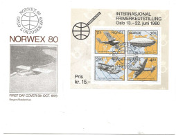Norway Norge 1979 Norwex 80, Planes, Aircraft, Amundsen, Solberg, SAS,  Mi Bloc 2, FDC - Cartas & Documentos