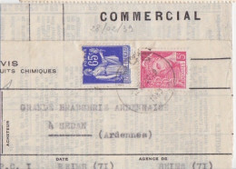 Facture "Ets. Kuhlmann" Obl. Loos Le 27/2/39 (Tarif Du 17/11/38) Sur N° 365 65c Paix + 5c Mercure - 1932-39 Paix