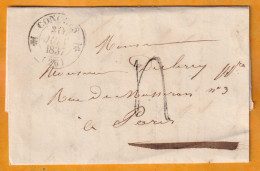 1837  - Lettre Pliée Avec Correspondance De Conches, Eure,  Grand Cachet Fleurons Simples Vers Paris, Dateur - 1801-1848: Precursori XIX