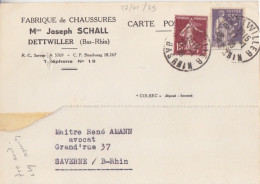 Carte-Lettre "Fabrique De Chaussures" Obl. Dettwiller Le 27/1/39 (Tarif Du 17/11/38) Sur N° 363 55c Paix + 15c Semeuse - 1932-39 Paix