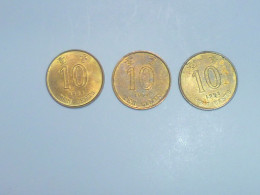 Vintage ! Hong Kong Lot Of 3 Pcs. 1994 &1998 Bauhinia Flower , 10 Cents Coin (#145L) - Singapore