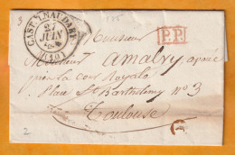 1835  - Lettre Pliée Avec Corresp. De 2 P En PP Port Payé De Castelnaudary, Aude, Grand Cachet Vers Toulouse, Gd Cachet - 1801-1848: Vorläufer XIX