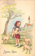 Pâques - Illustration De Petite Bergère Et Ses Agneaux - Cartes Postales Anciennes - Ostern