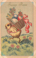 Pâques - Illustration Poussin Porte Un Panier D'oeuf Sur Le Dos - Cartes Postales Anciennes - Pâques