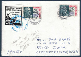 LETTRE GREVE POSTALE BASTIA 1995 VIGNETTE TRANSPORT PRIVÉ CORSE CONTINENT TIMBRE MARIANNE GANDON Pour L'ITALIE - Documents