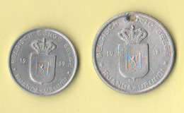 Belgian Congo Ruanda Burundi 1 + 5 Francs 1959 E 1958 Congo Belga Aluminum Coin - 1951-1960: Boudewijn I