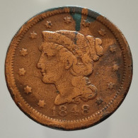 Etats-Unis / USA, Liberty Head, 1 Cent, 1848, Cuivre (Copper), B (F), KM#67 - 1840-1857: Braided Hair (Capelli Intrecciati)
