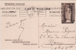 CP Entier 1F Mémorial Américain De Montfaucon CAD Montfaucon D'Argonne Meuse 1 AOUT 1937 Inauguration - Cartes Postales Types Et TSC (avant 1995)