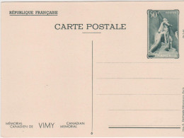 CP Entier 50c Mémorial Canadien De Vimy Neuf Storch J1F Statue De Dos Et Panorama (6) Cote 20 € - Cartes Postales Types Et TSC (avant 1995)
