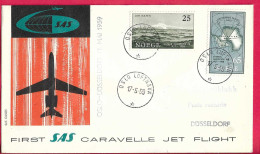 NORGE - FIRST SAS CARAVELLE FLIGHT - FROM OSLO TO DUSSELDORF *17.5.59* ON OFFICIAL COVER - Cartas & Documentos