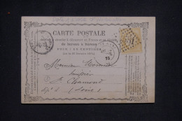 FRANCE - Cérès 15ct Sur Carte Précurseur De St Etienne Pour St Chamond En 1873 - L 142771 - Precursor Cards