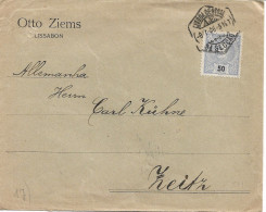 Portugal 1906 ,  D. Carlos I 50 Rs , Lisboa Central And Zeitz Postmarks - Storia Postale