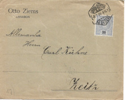 Portugal 1906 ,  D. Carlos I 50 Rs , Lisboa Central And Zeitz Postmarks - Lettres & Documents