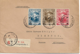TP 108/110 Reine Astrid S/L. Recommandée Obl. Léopoldville 1937 > Dieburg Hessen Allemagne C. D'arrivée - Lettres & Documents