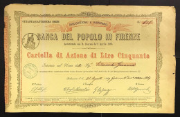 Banca Del Popolo In Firenze Cartella Di Azione Di Lire 50 1865 Cod.bu.682 - A - C