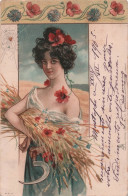 Illustrateur  - Illustration D'une Femme Avec Serpe Et Fagot De Paille - Toile D'arraignée - Carte Postale Ancienne - Antes 1900