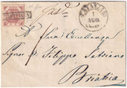 1859 1 Ago 2 Gr. Carta Sottile Sass 7h Su Lettera  Da Catanzaro X Briatico F.Chiav - Neapel