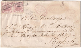 1858 13 Feb 2 Gr. Coppia Cattivo Allineamento Sass 5a-b/u Su Lettera  Da Potenza Insuff. X Napoli F.Vacc, ED Rara - Neapel