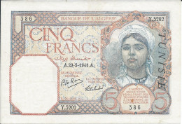 TUNISIE   -  5  Francs  1941  -- SPL -- - Tunisia