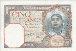 TUNISIE   -  5  Francs  1941  -- SPL -- - Tunisie