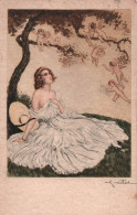 Illustrateur - Naillod - Femme Epaules Denudées Sous Un Arbre Avec Anges - Carte Postale Ancienne - Naillod
