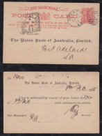 New South Wales Australia 1905 Stationery Postcard SYDNEY X PORT ADELAIDE Private Imprint Union Bank - Covers & Documents