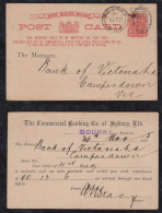 New South Wales Australia 1905 Stationery Postcard BOURKE X CAMPERDOWN Private Imprint Commercial Banking Co - Briefe U. Dokumente