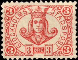 SUÈDE / SWEDEN - Local Post STOCKHOLM 3øre Red (1887 Danish Spelling) - No Gum - Local Post Stamps