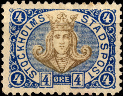 SUÈDE / SWEDEN - Local Post STOCKHOLM 4øre Gold & Blue (1887 Danish Spelling) - No Gum - Emisiones Locales