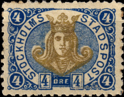 SUÈDE / SWEDEN - Local Post STOCKHOLM 4öre Gold & Blue (1887) - Mint* - Local Post Stamps