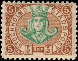 SUÈDE / SWEDEN - Local Post STOCKHOLM 5öre Green & Yell.-brown (1887) - Mint NH** - Local Post Stamps