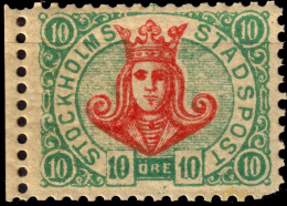 SUÈDE / SWEDEN - Local Post STOCKHOLM 10öre Red & Green (1887) - Mint NH** - Local Post Stamps