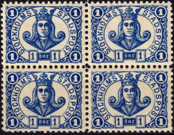 SUÈDE / SWEDEN - Local Post STOCKHOLM Block Of 4x1öre Blue (1887) - Mint NH** - Local Post Stamps