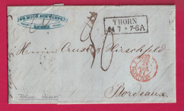 MARQUE THORN TORUN POLOGNE ALLEMAGNE 1851 POUR BORDEAUX LETTRE COVER - ...-1860 Prephilately