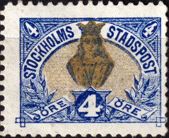 SUÈDE / SWEDEN - Local Post STOCKHOLM 4øre Gold & Blue Chalky Paper (1889) - Mint* (thin) - Local Post Stamps