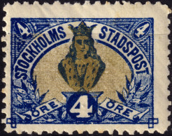 SUÈDE / SWEDEN - Local Post STOCKHOLM 4øre Gold & Blue Ordinary Paper (1889) - Mint* (a) - Lokale Uitgaven