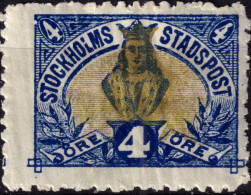 SUÈDE / SWEDEN - Local Post STOCKHOLM 4øre Gold & Blue Ordinary Paper (1889) - Mint* (b) - Local Post Stamps