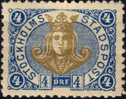 SUÈDE / SWEDEN - Local Post STOCKHOLM 4öre Gold & Blue (1887) - Mint* - Emisiones Locales