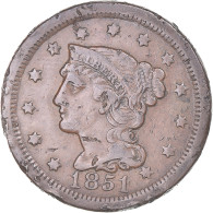 Monnaie, États-Unis, Cent, 1851, Philadelphie, TTB, Copper-Zinc - 1840-1857: Braided Hair (Capelli Intrecciati)