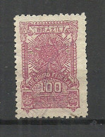 BRAZIL Brazilia Ca. 1910 Old Revenue Tax Fiscal Stamp Thesouro Federal 100 Reis O - Servizio