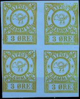 NORVÈGE / NORWAY - Local Post DRAMMEN 3øre Gold/blue Imperf. Block Of 4 - 1976 Reprint - Mint NH** - Local Post Stamps