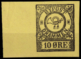 NORVÈGE / NORWAY - Local Post DRAMMEN 10øre Black/yellow Imperf. Marginal (1888) - No Gum - Emissioni Locali