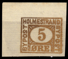 NORVÈGE / NORWAY - Local Post HOLMESTRAND 5øre Gold On Cream - Corner -(1888) - No Gum - Emissioni Locali